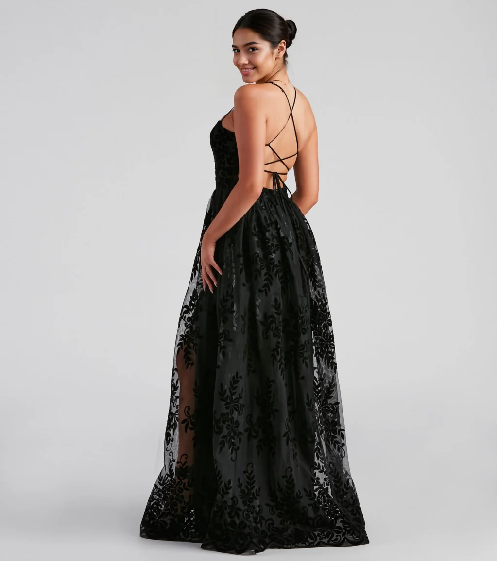 Formal Flocked Mesh Dress