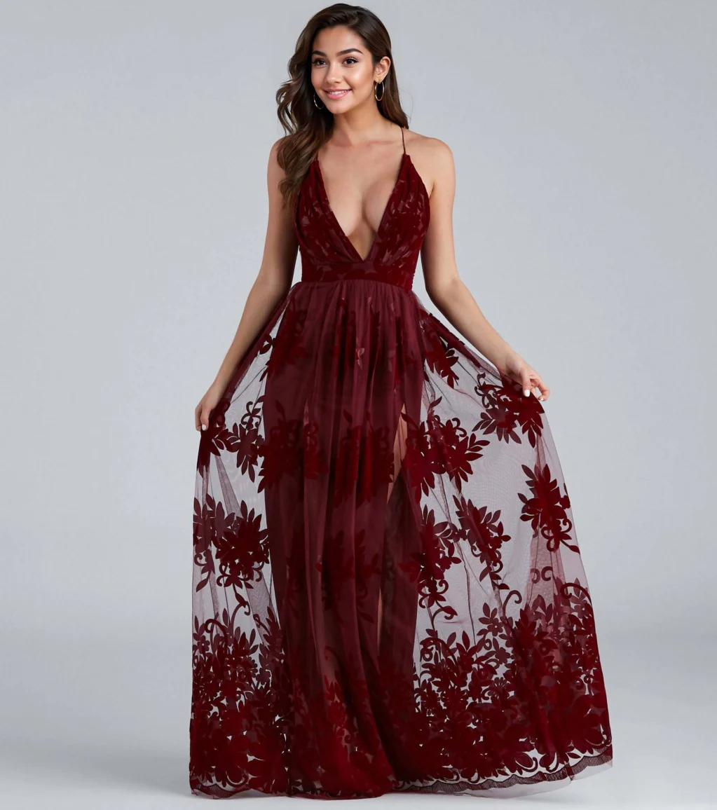 Formal Flocked Velvet Dress