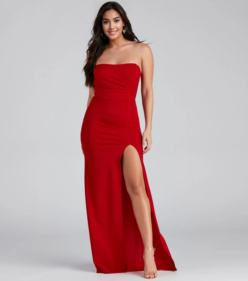 Strapless High Slit Formal Dress