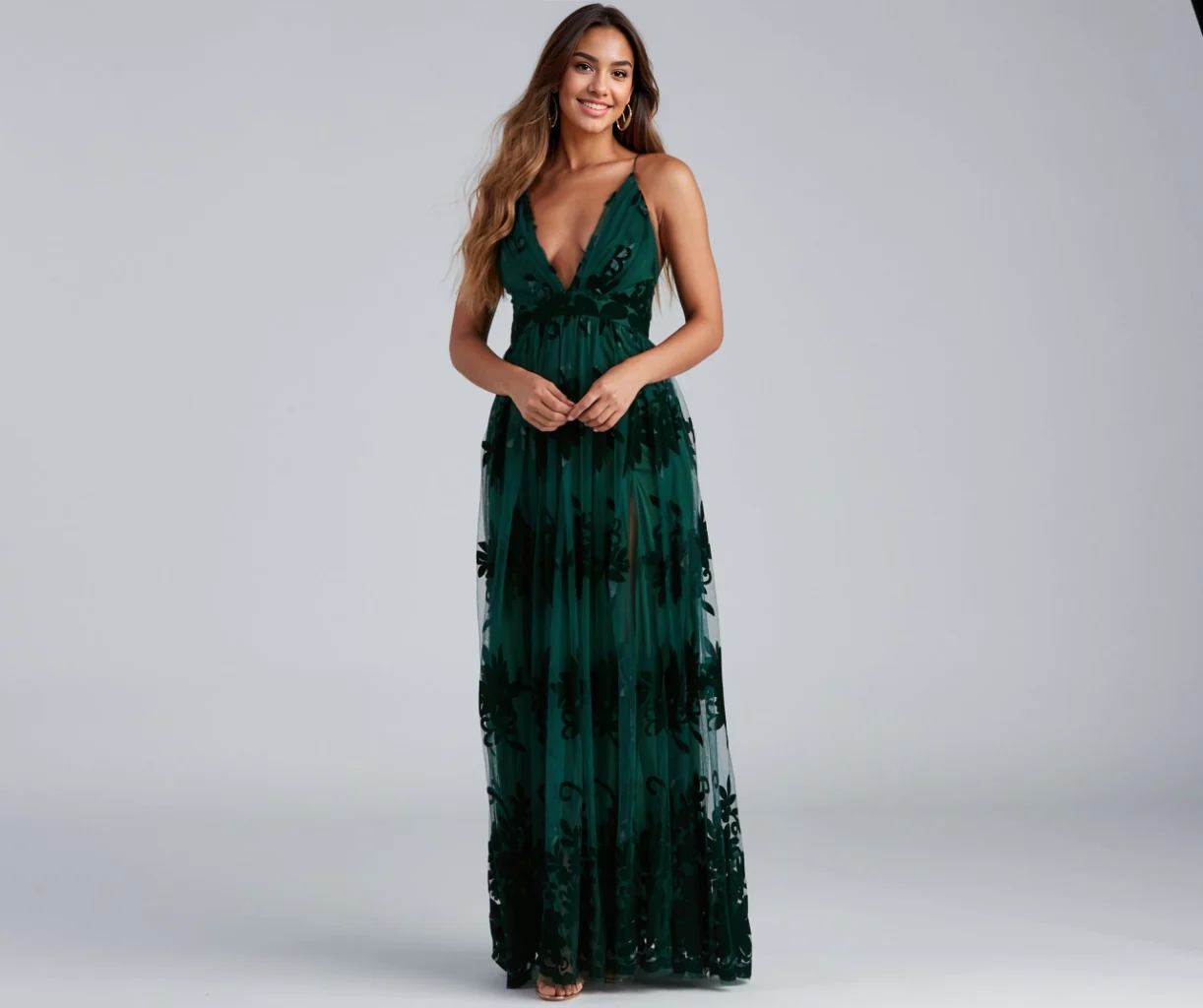 Formal Flocked Velvet Dress