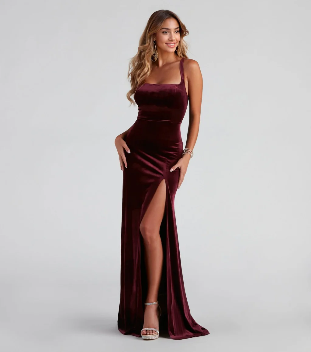 Lace-Up Back Velvet Dress