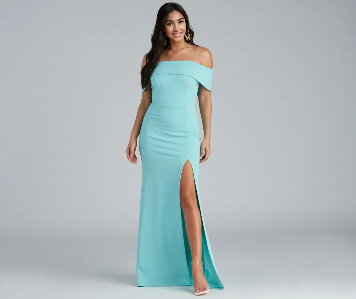 Off Shoulder Front Slit Dress