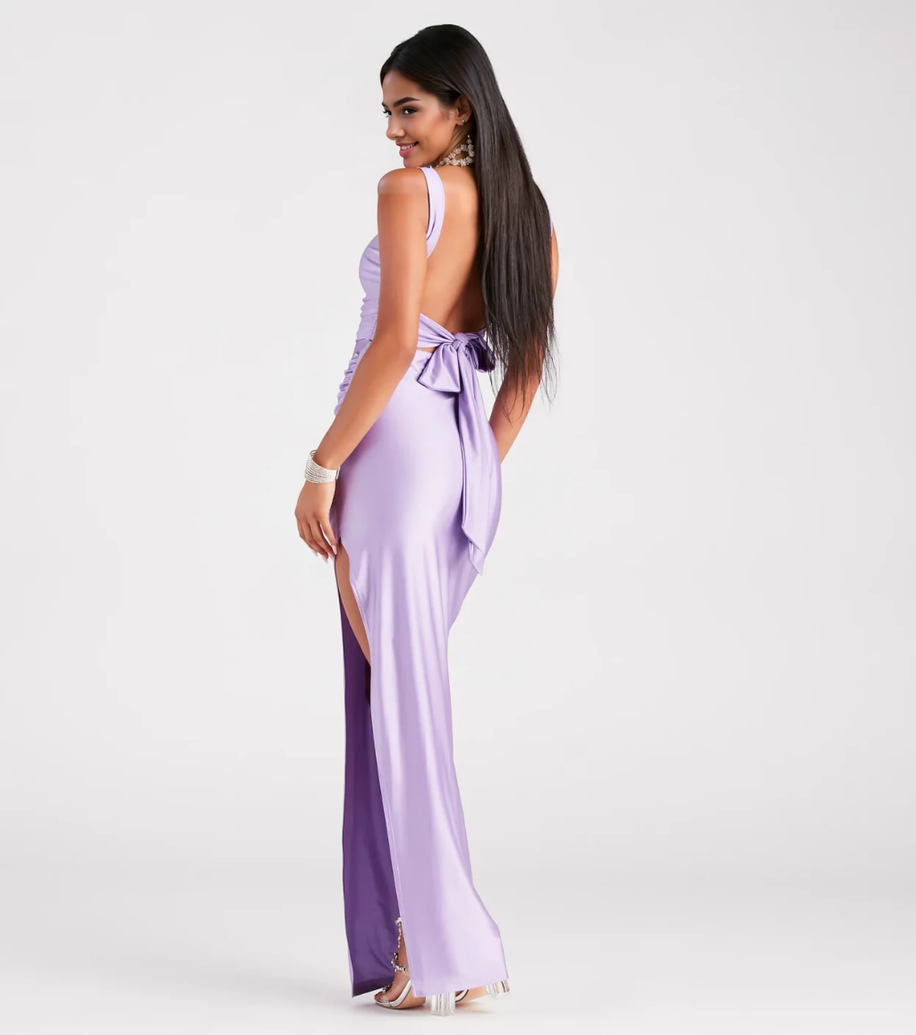 Backless High Slit Slim-Fit Formal Dress
