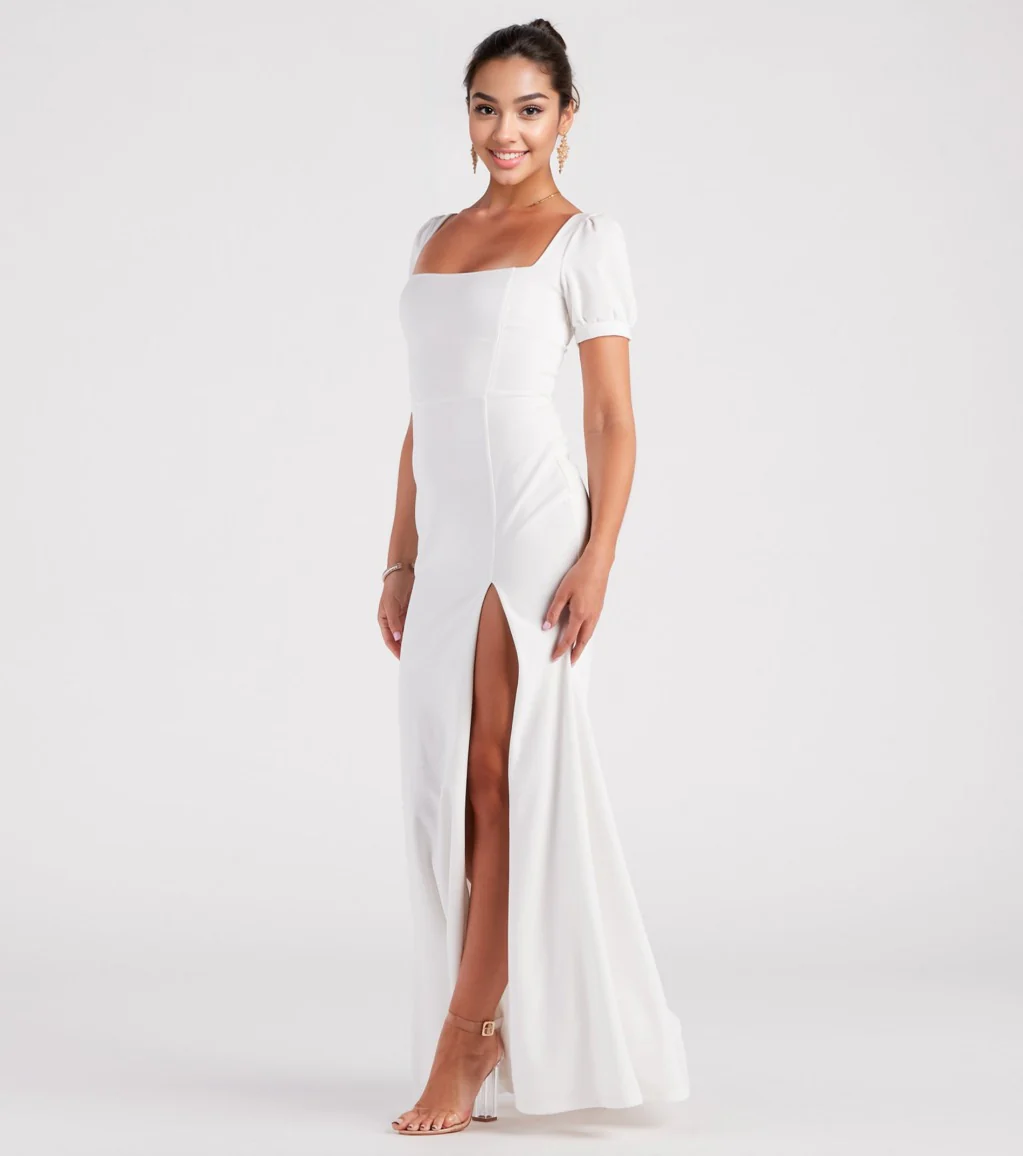 Formal Puff Sleeve Long Dress