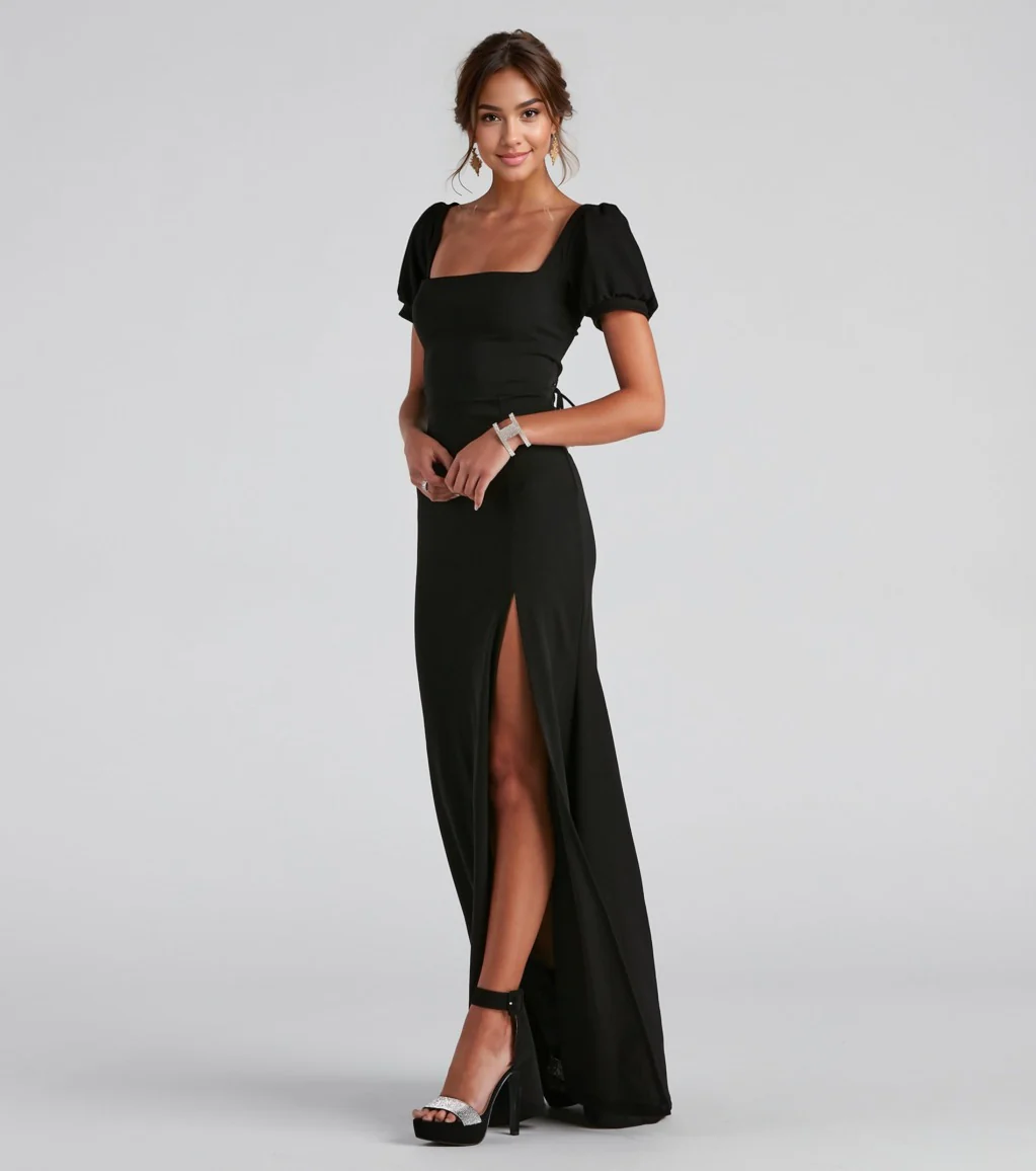 Formal Puff Sleeve Long Dress