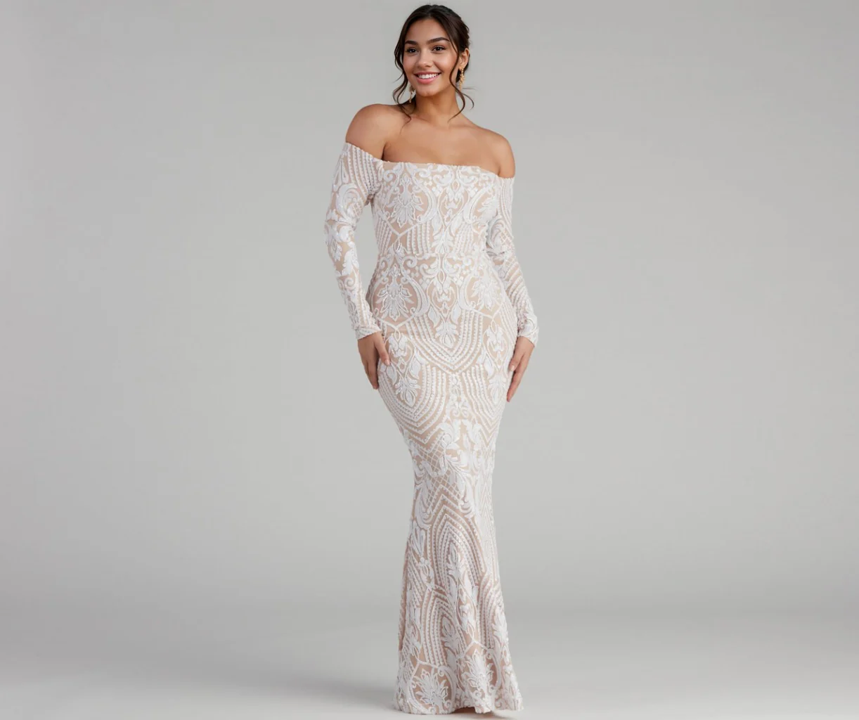 Sierra Sequin Off The Shoulder Formal Dress