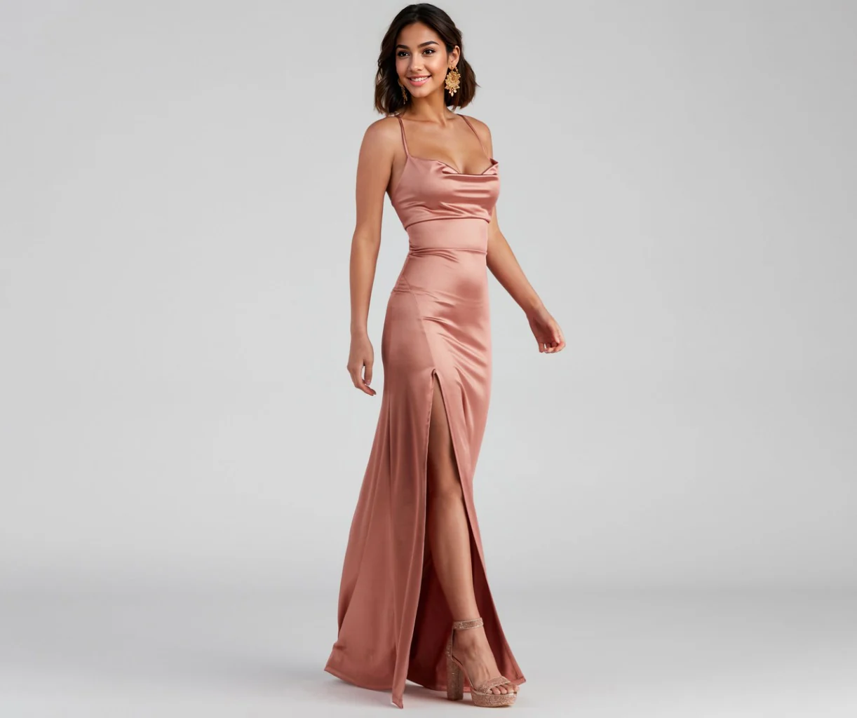 Sleeveless Satin High Slit Formal Dress