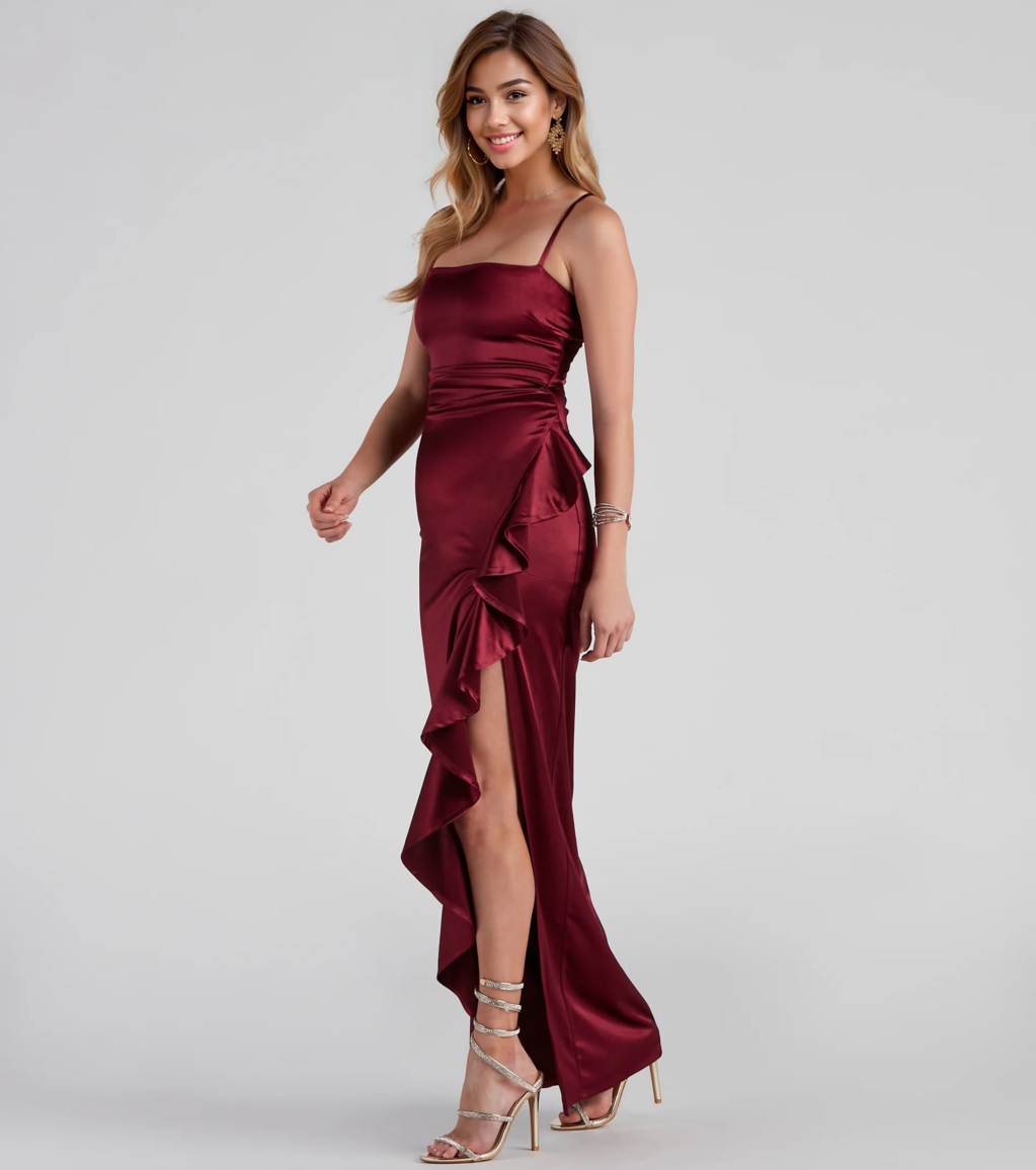 Formal High Slit Satin Dress
