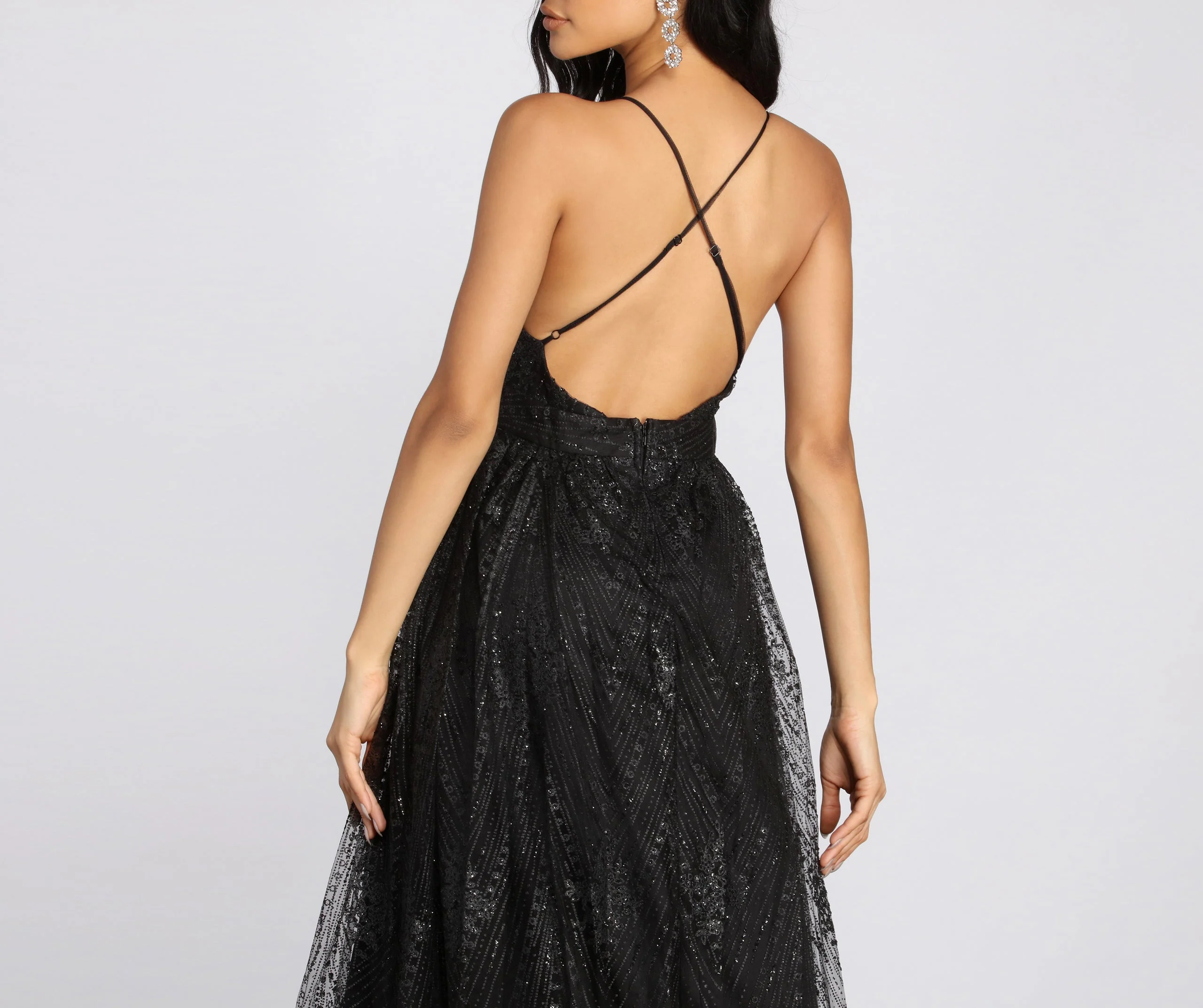 Formal Plunging Glitter Dress