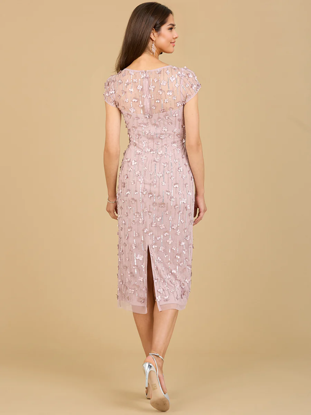 Applique Midi Dress with Cap Sleeves