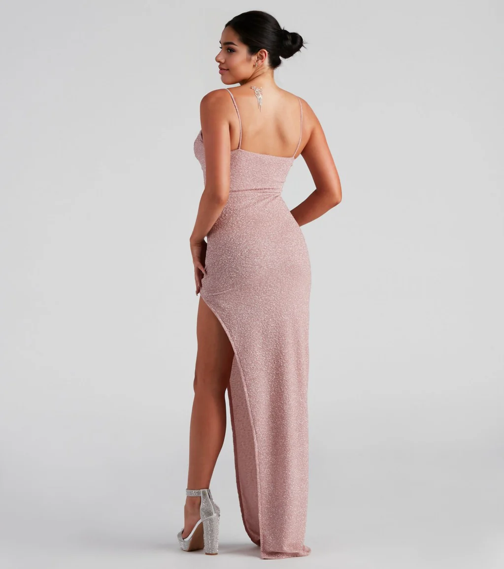 Formal High Slit Glitzy Glitter Dress
