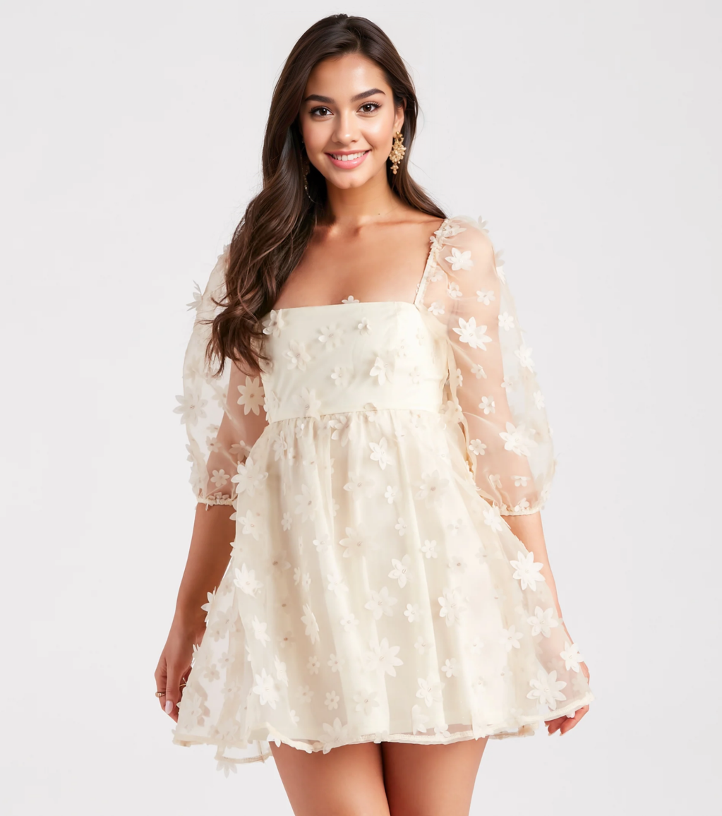Dreaming Of Daisies Organza Babydoll Dress