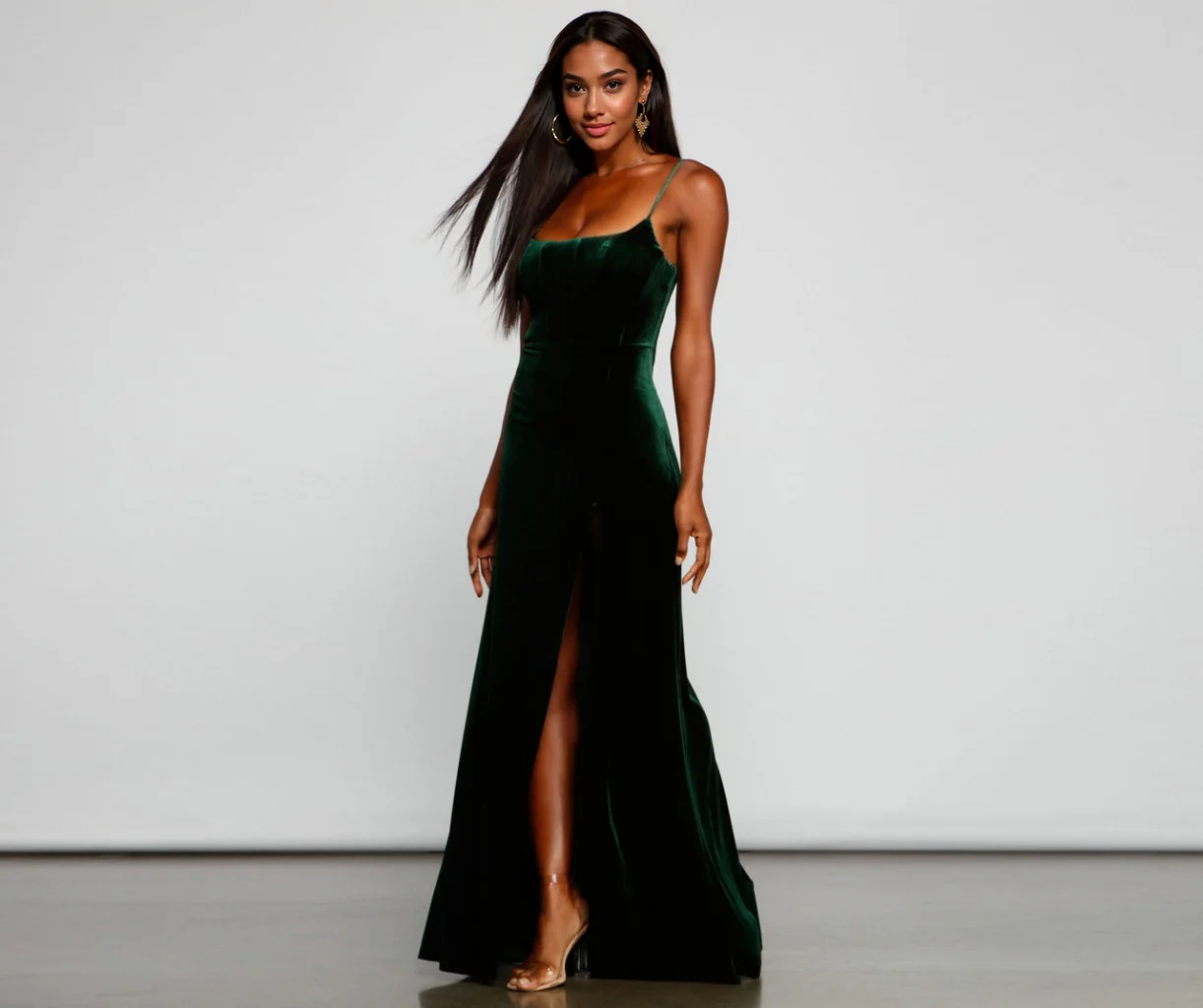 Formal High Slit Velvet Dress