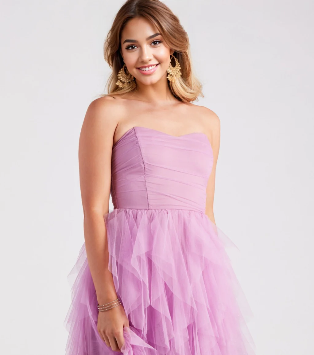 Strapless Ruffled Mesh Formal Dress