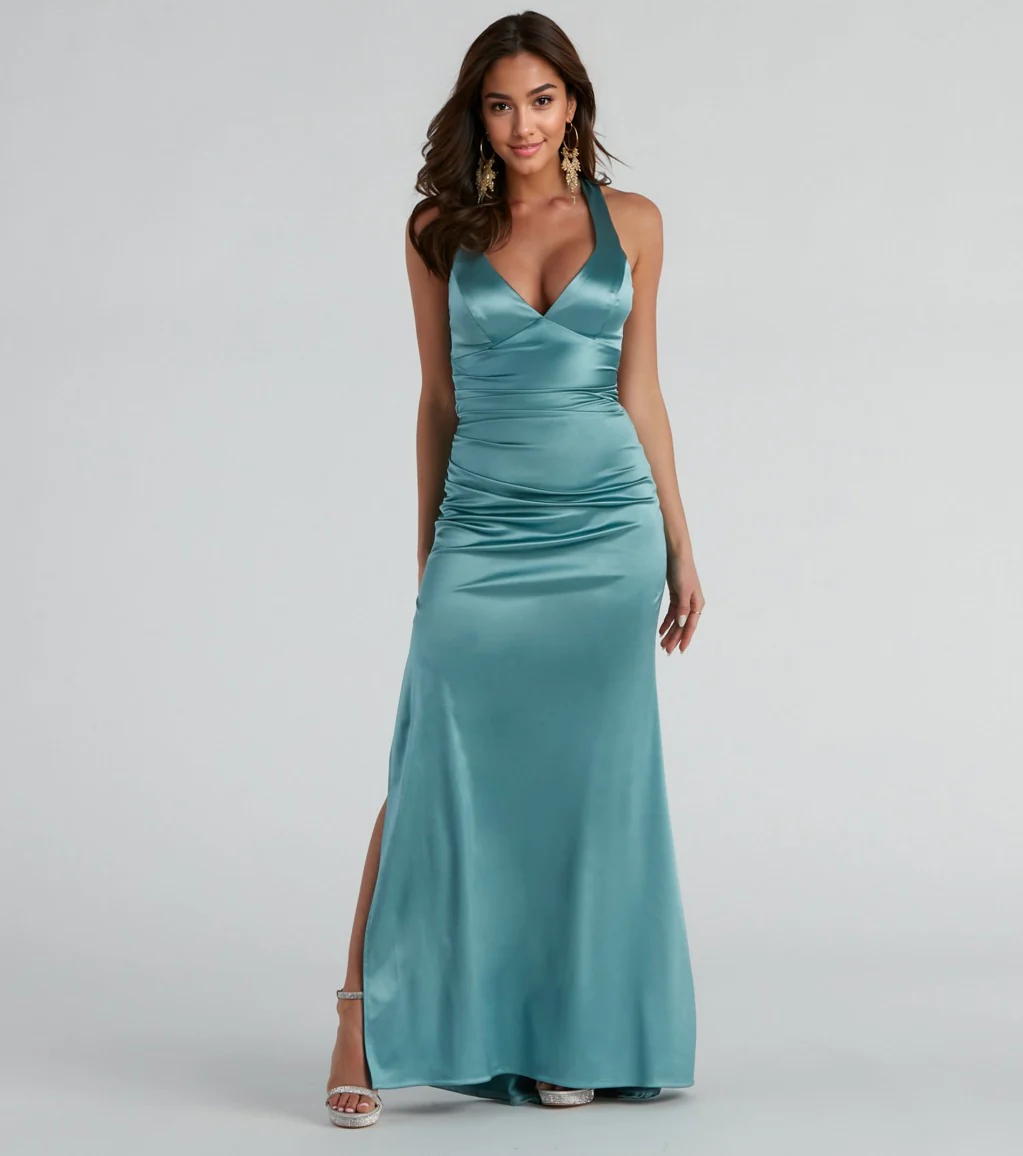 Formal Satin Open Back Dress