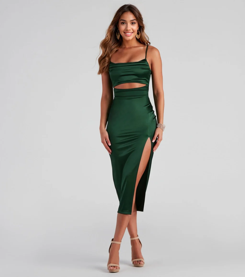 Formal Satin Midi Dress