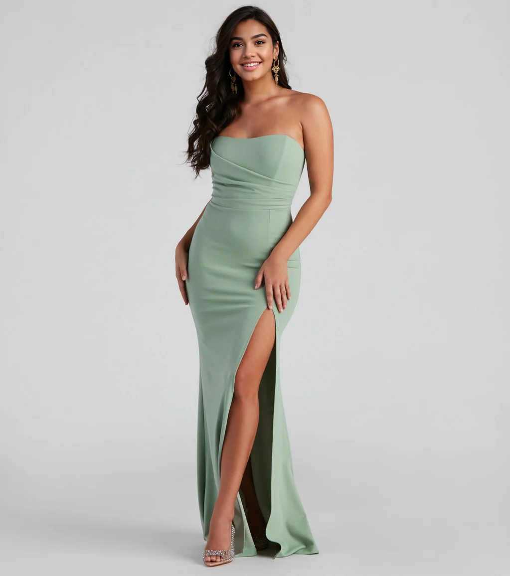 Strapless High Slit Formal Dress