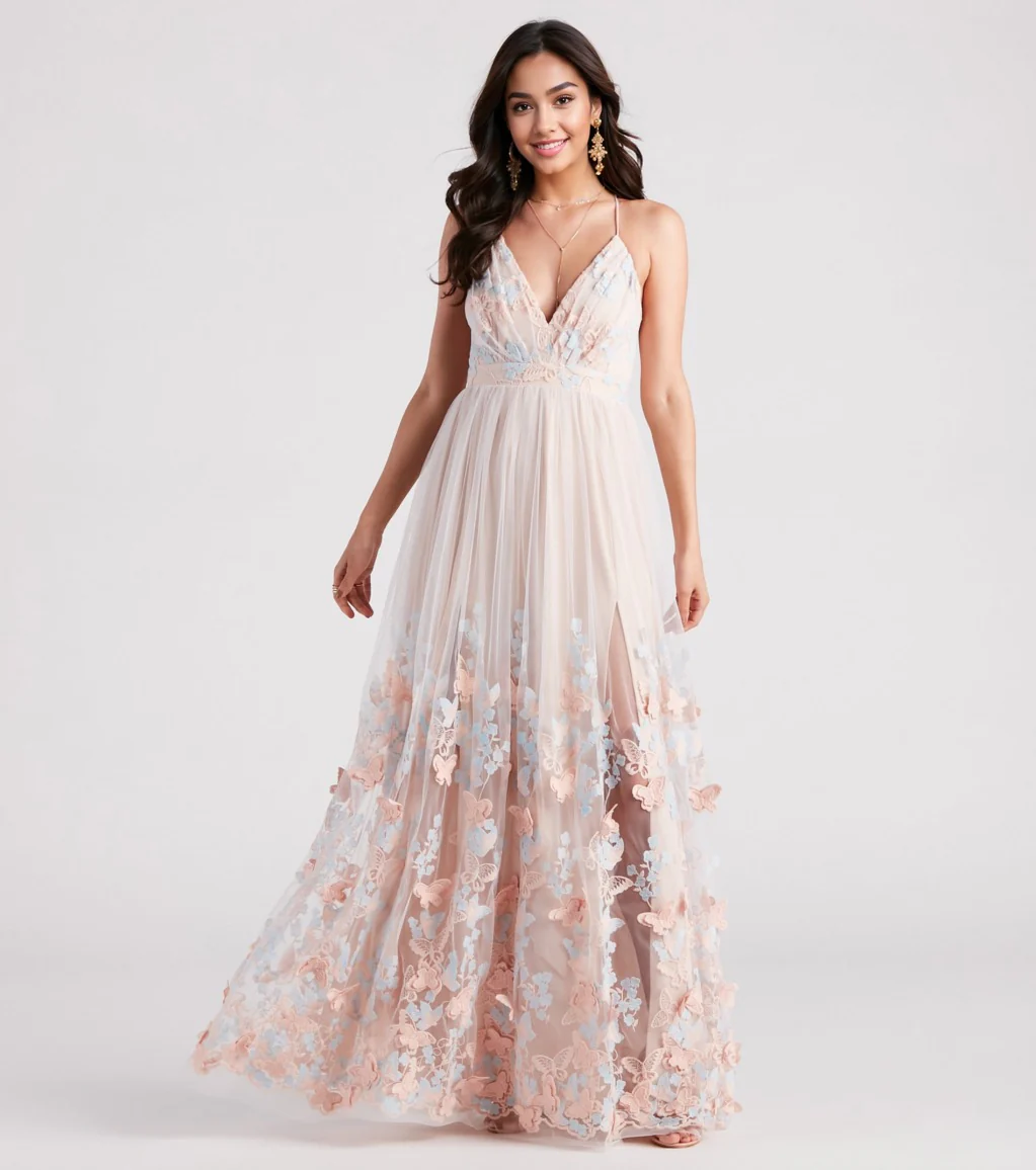 Parker Formal Butterfly Embroidered A-Line Dress