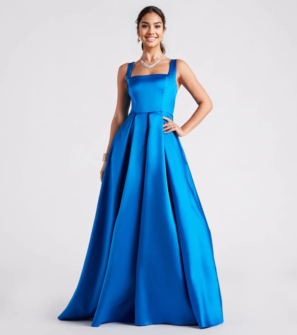Satin Lace-Up A-Line Ball Gown