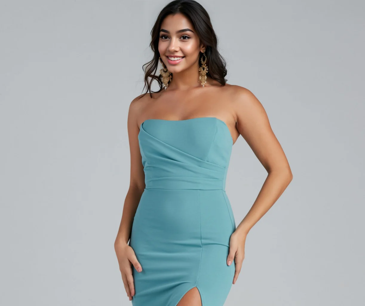 Strapless High Slit Formal Dress