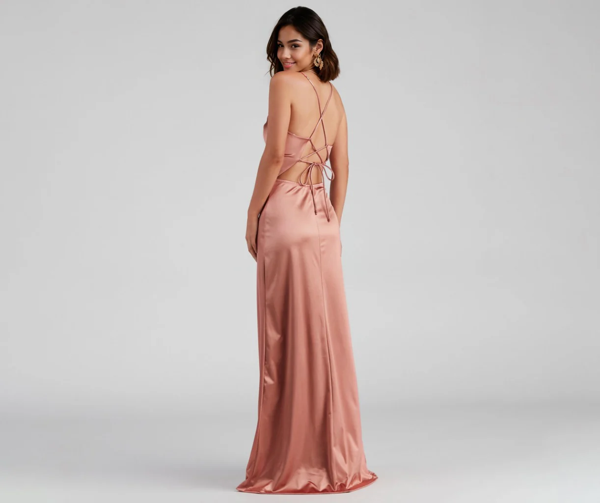 Sleeveless Satin High Slit Formal Dress
