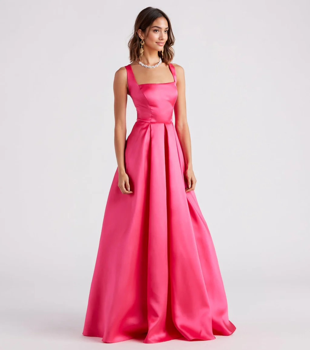 Satin Lace-Up A-Line Ball Gown