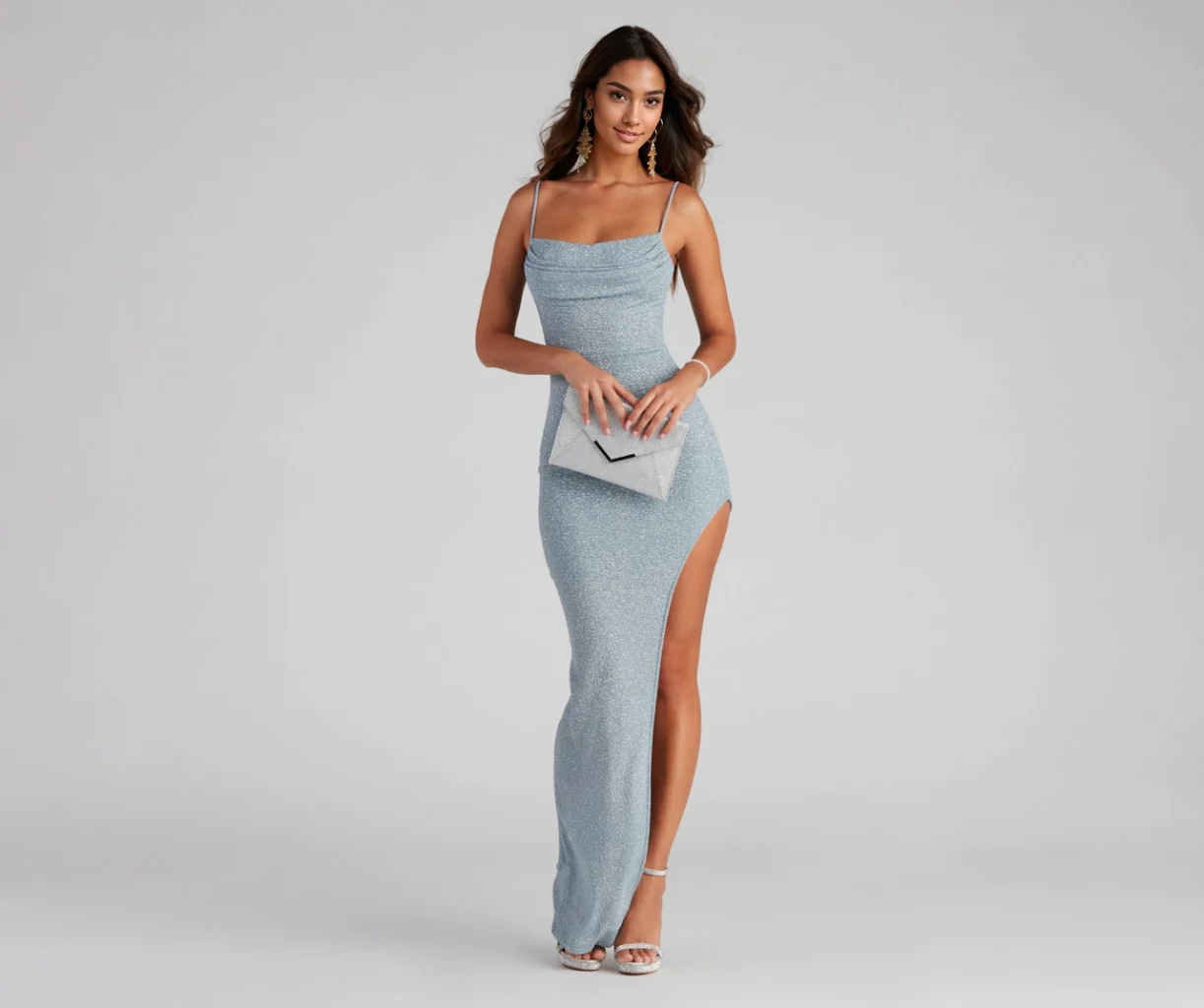 Formal High Slit Glitzy Glitter Dress