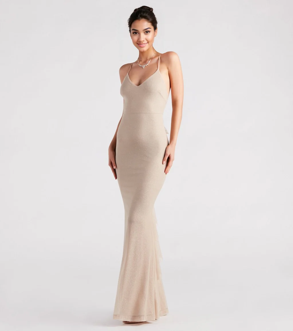 Formal Glitter Ruffled Dress