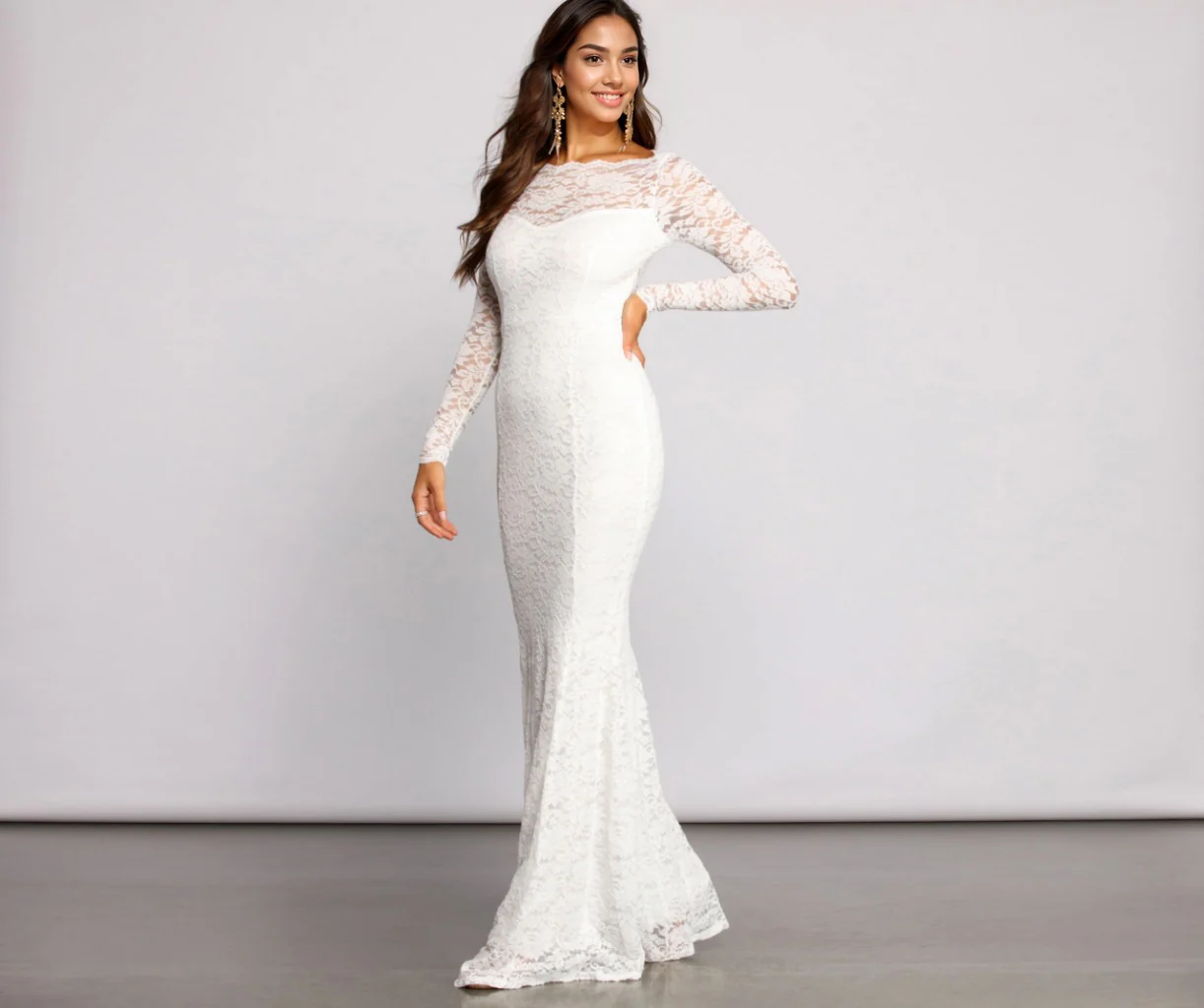 Priscilla Scalloped Lace Boat Neck Mermaid Dress