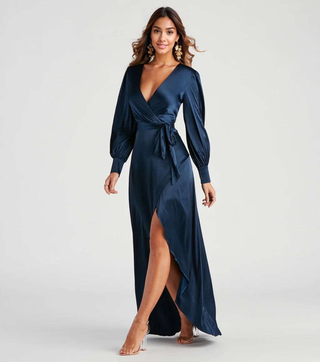Kali Formal Satin Wrap Dress