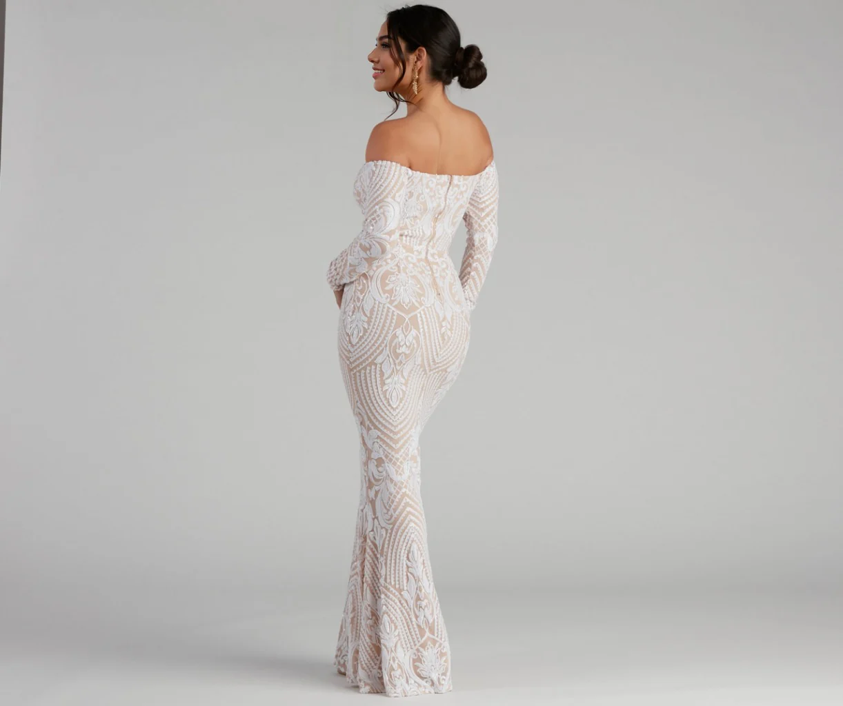 Sierra Sequin Off The Shoulder Formal Dress