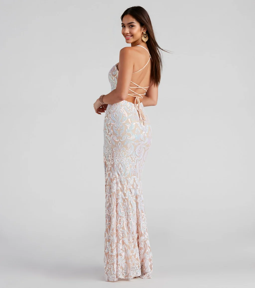 Formal Iridescent Sequin Scroll Dress