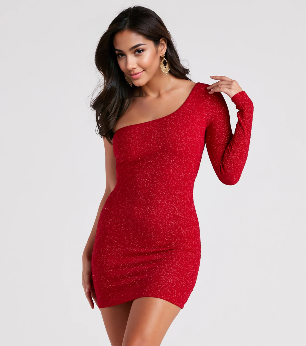 Moonlight Glitter One-Shoulder Dress