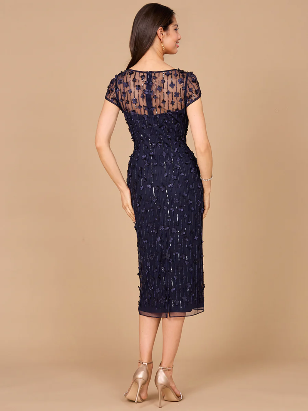 Applique Midi Dress with Cap Sleeves