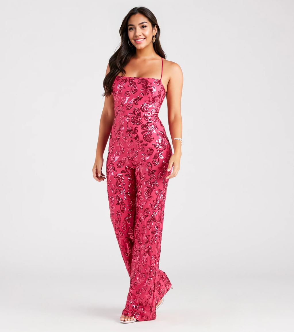 Radiate In Sequins Lace-Up Jumpsuit