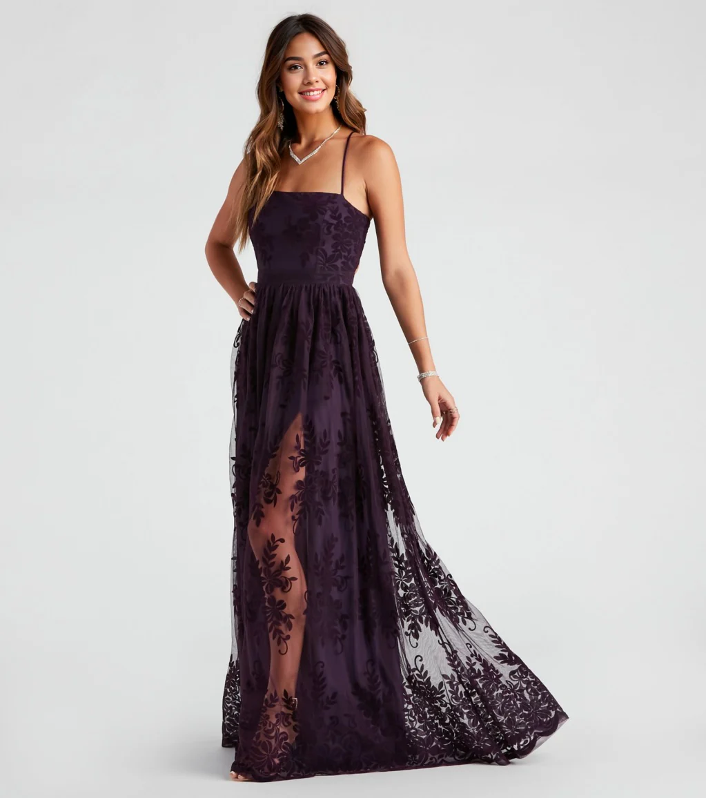 Formal Flocked Mesh Dress