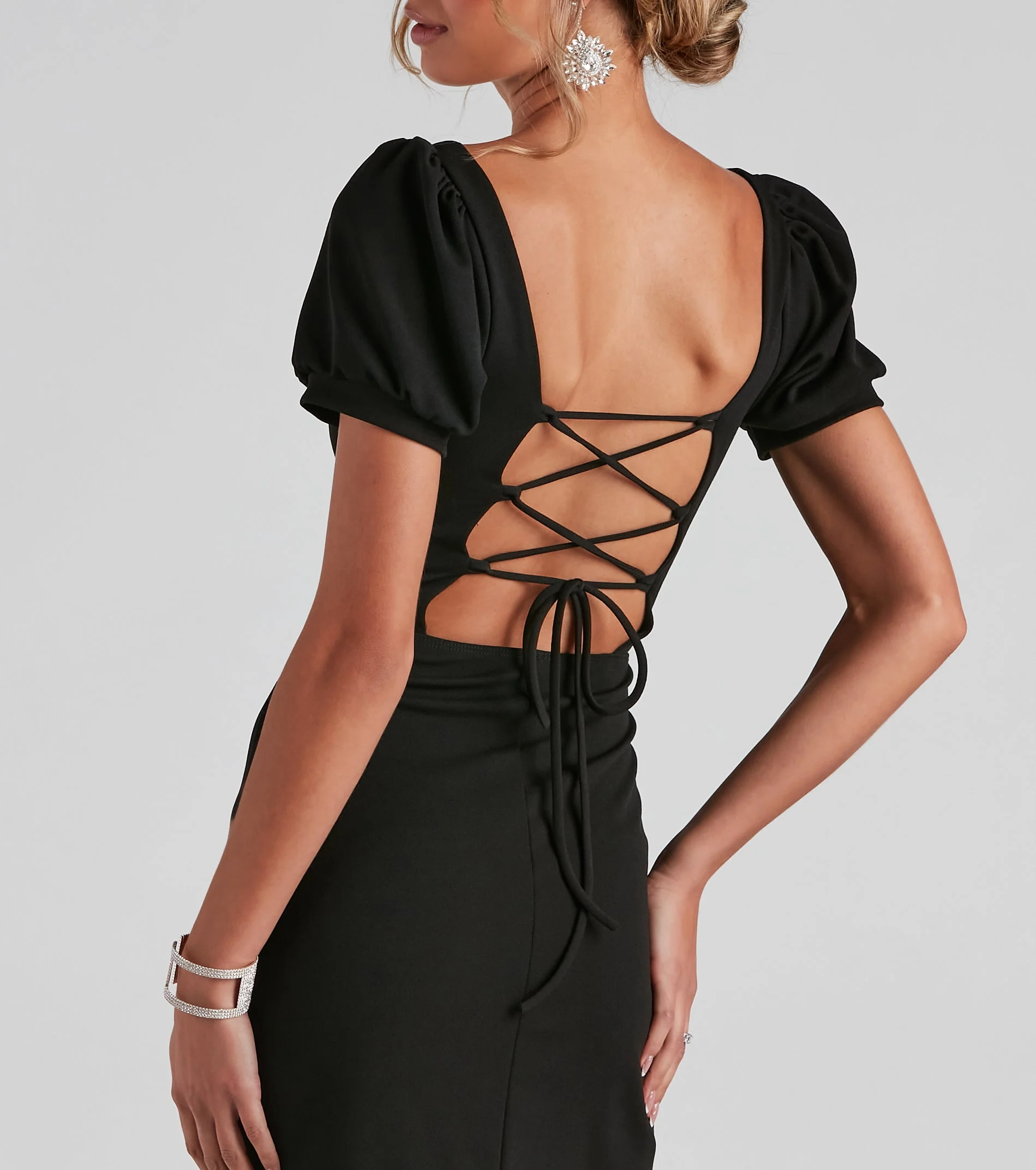 Formal Puff Sleeve Long Dress