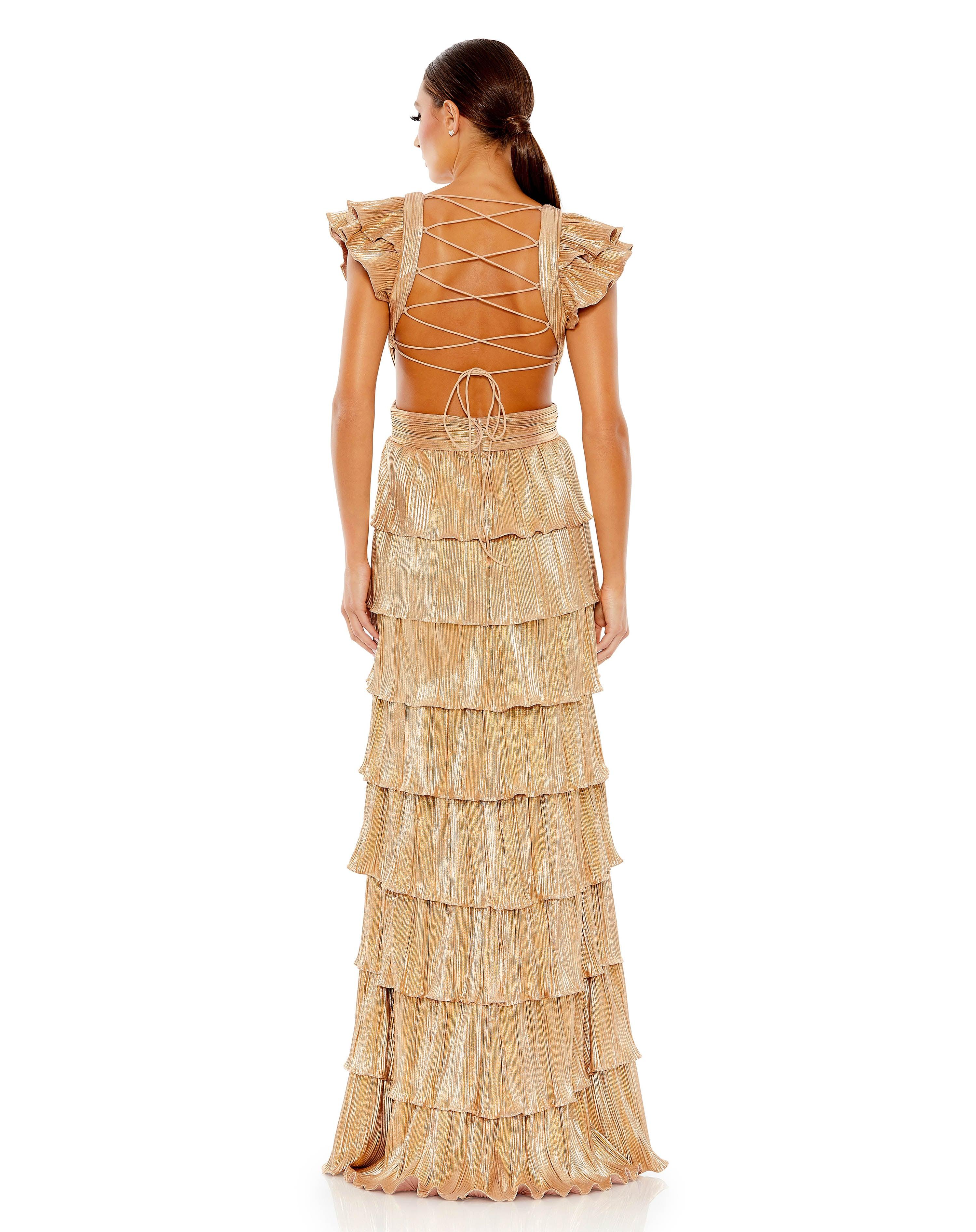 Long Formal Metallic Prom Gown