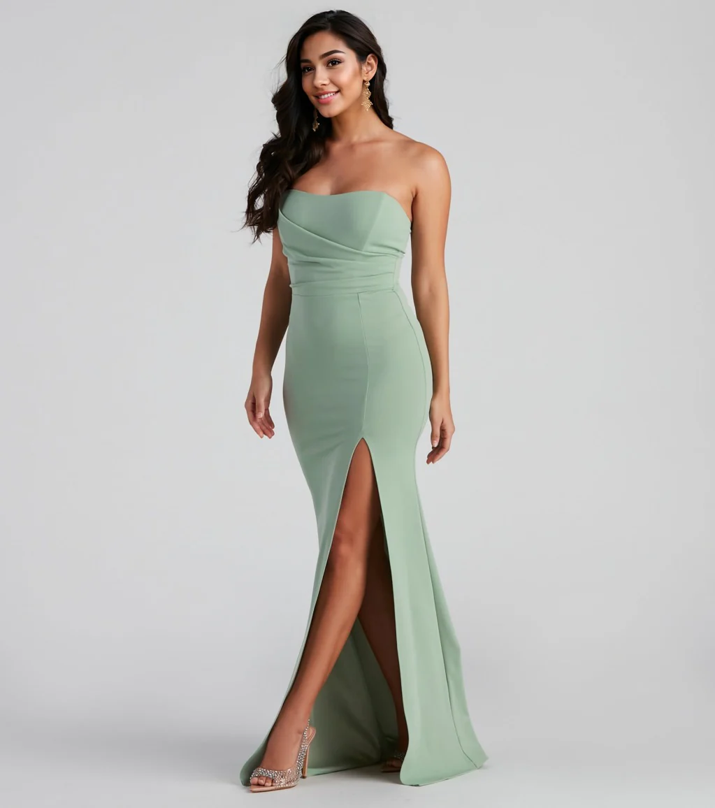 Strapless High Slit Formal Dress