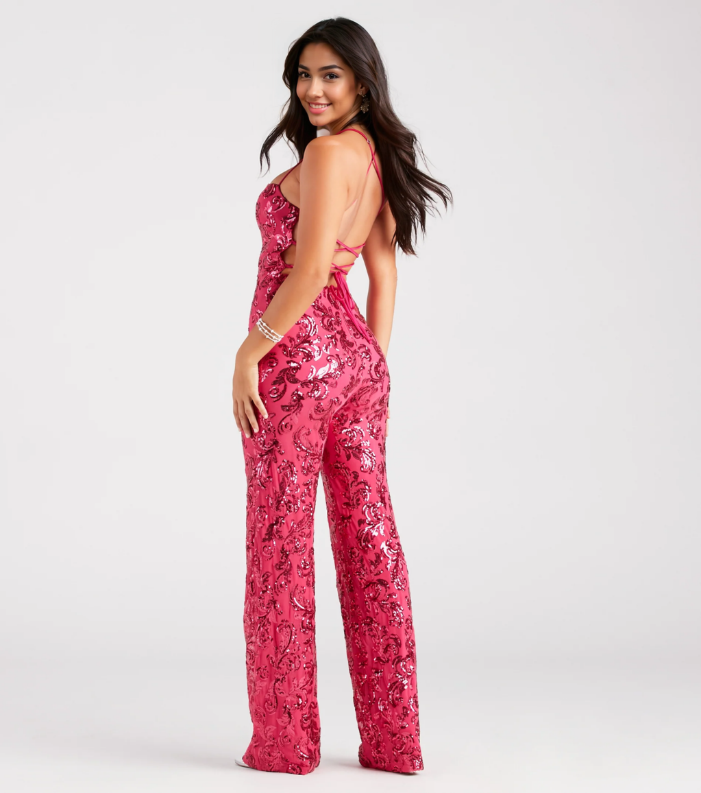 Radiate In Sequins Lace-Up Jumpsuit