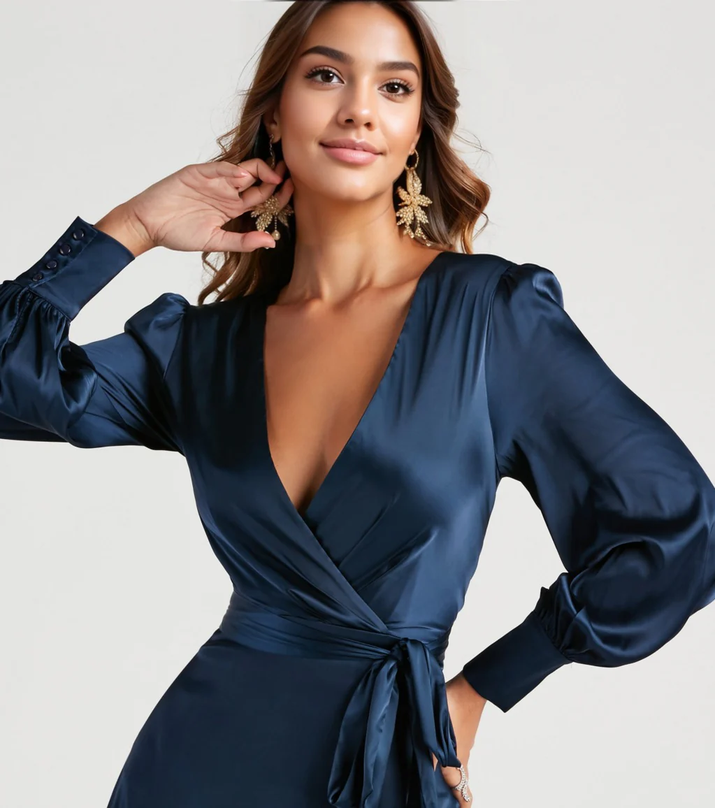 Kali Formal Satin Wrap Dress