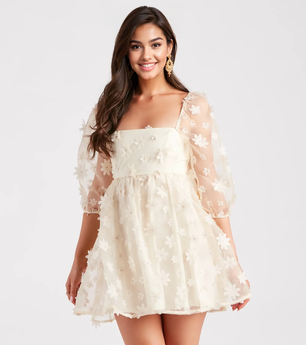 Dreaming Of Daisies Organza Babydoll Dress