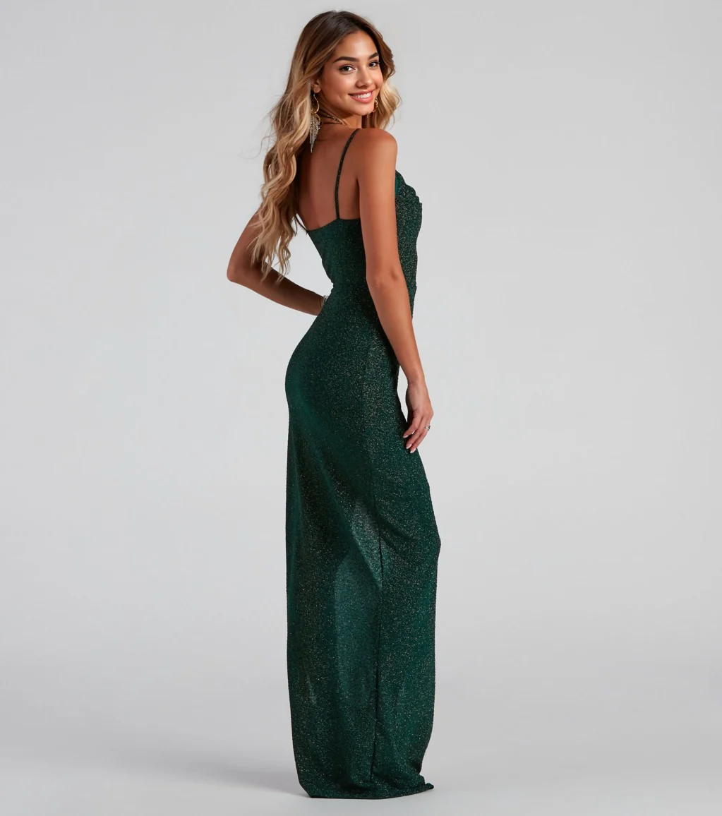 Formal High Slit Glitzy Glitter Dress