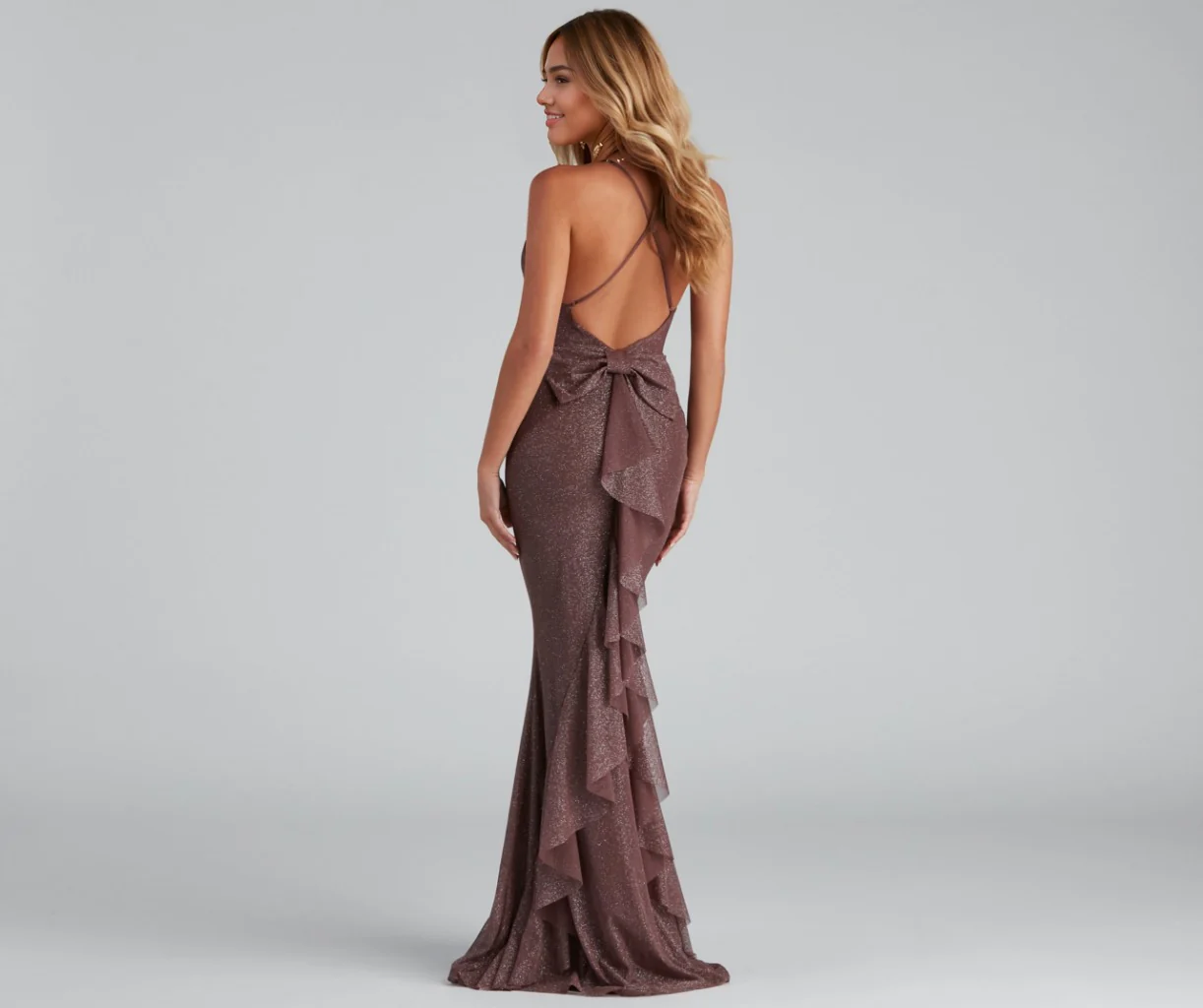 Formal Glitter Ruffled Dress