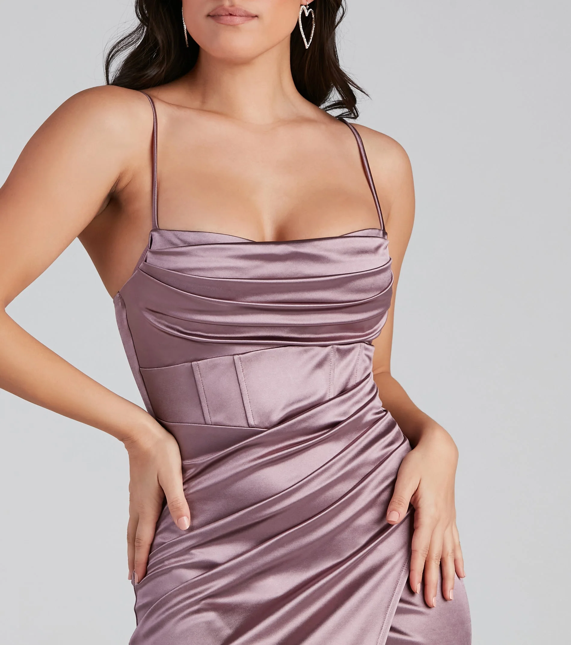 Formal Satin Wrap Midi Dress