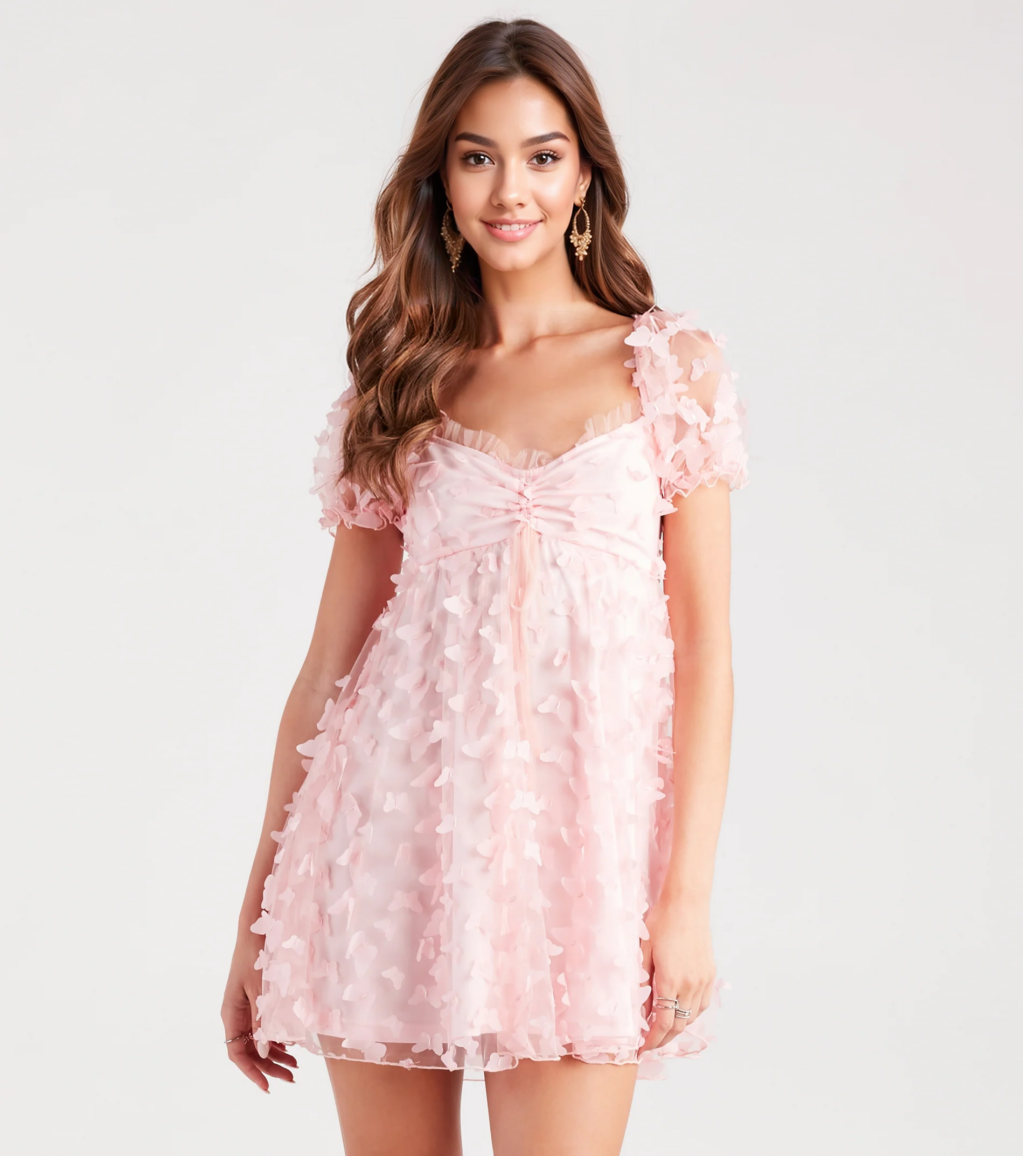 Wildest Dreams Butterfly Applique Babydoll Dress