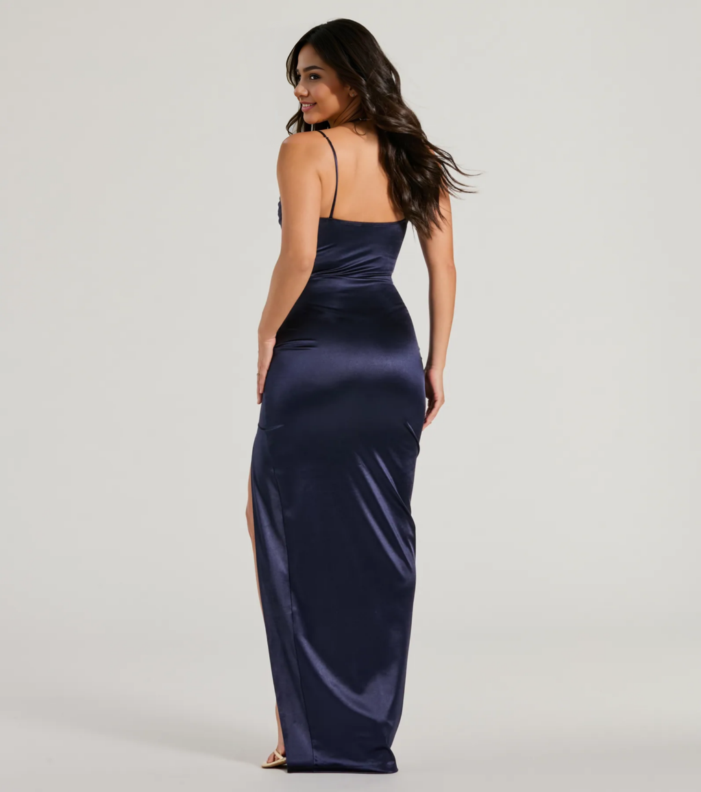 Kyla Cutout High Slit Satin Formal Dress