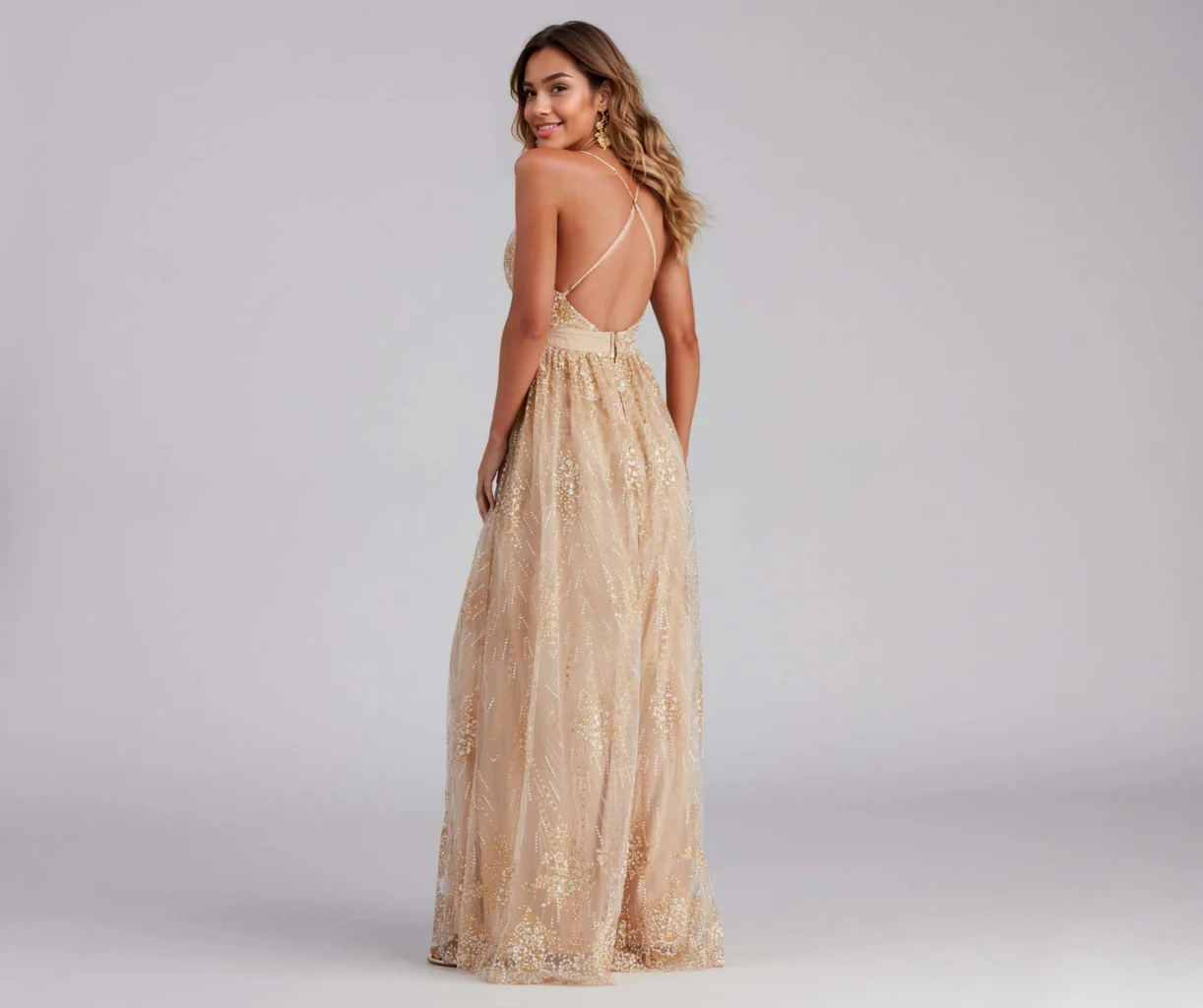 Formal Plunging Glitter Dress