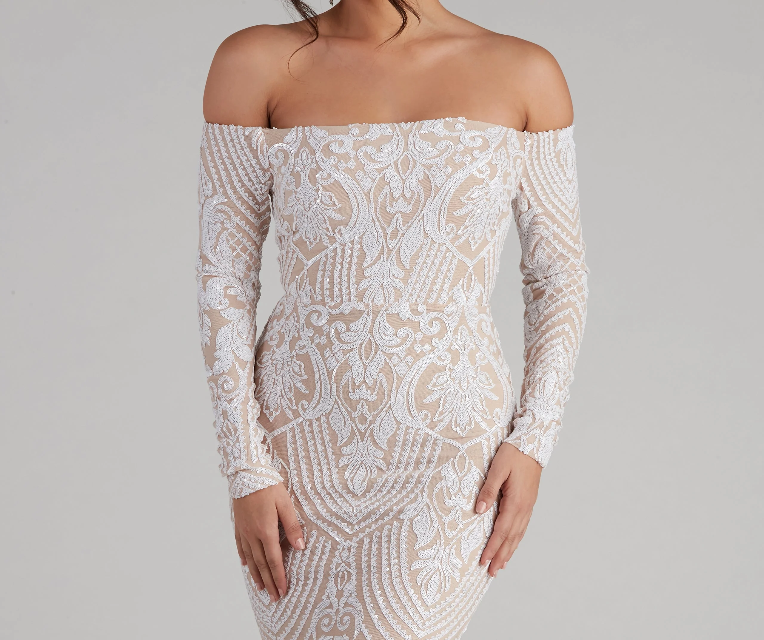 Sierra Sequin Off The Shoulder Formal Dress