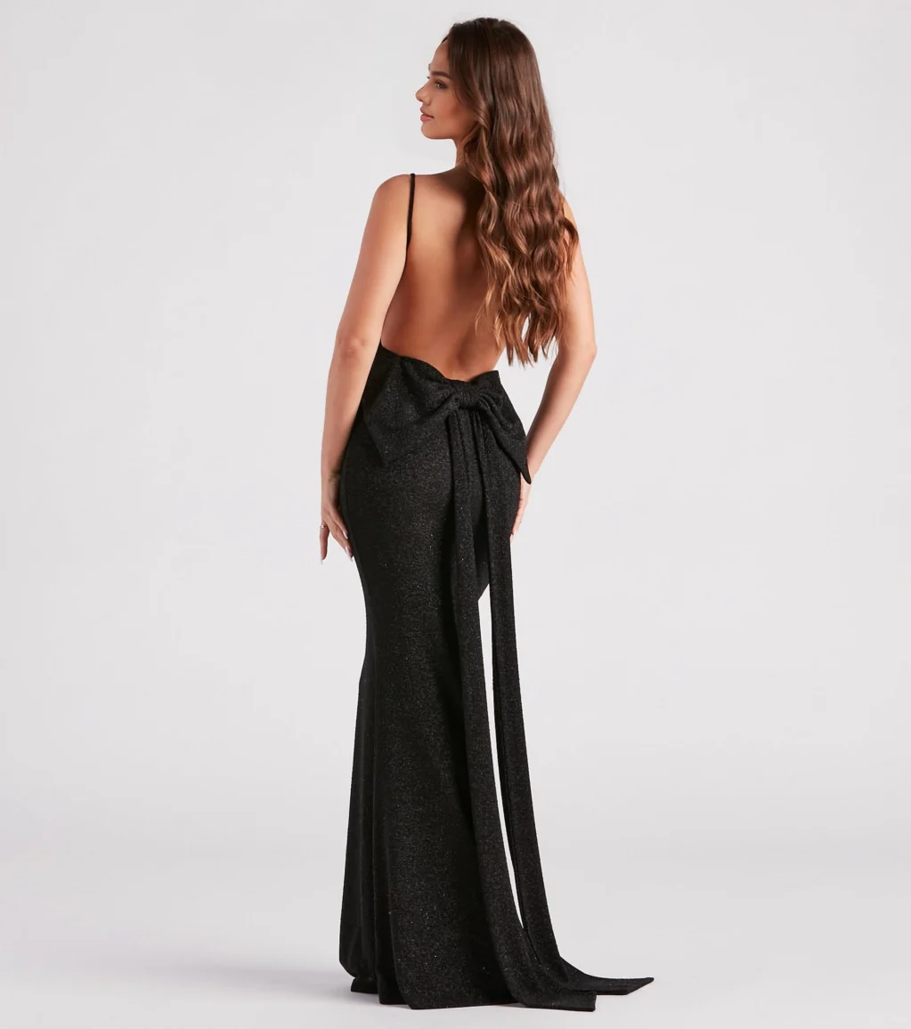 Glitter Knit Bow-Back Mermaid Dress
